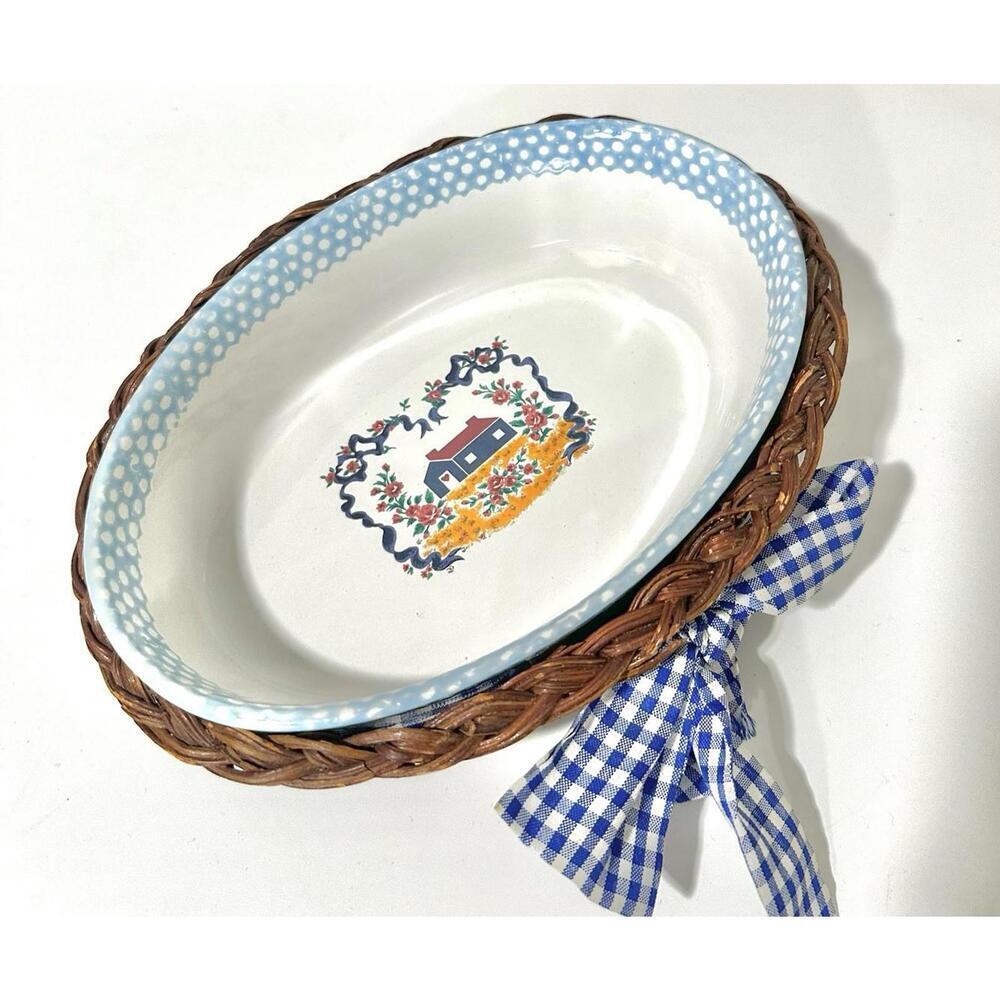 Teamson 1995 Casserole Baking Dish Oval Country Home and Woven Basket with Bow - Picture 13 of 13